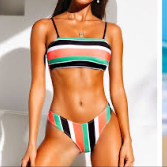 Cupshe Swim Cupshe Nwt Stripe Bandeau Bikini Poshmark